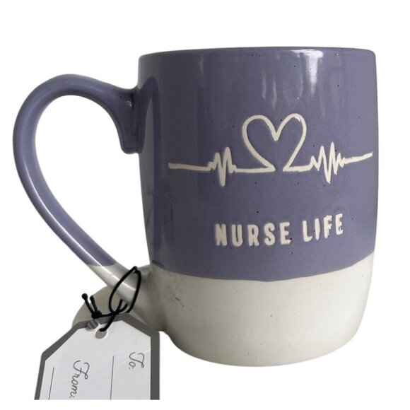 Nurse Life Mug Heart & Heartbeat Purple White Ceramic By Sheffield Home - Picture 1 of 9